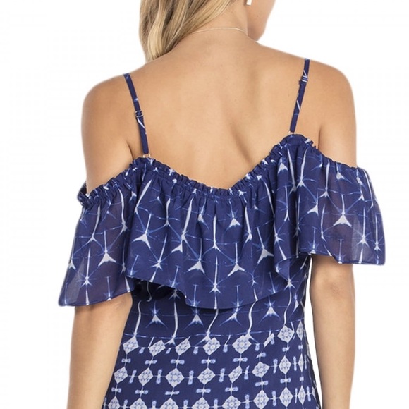 M Miss Me Navy Cold Shoulder Ruffle Summer Dress - Picture 2 of 3